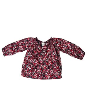 Carter's Red Floral Print Henley Style Button Front Peasant Blouse 12M